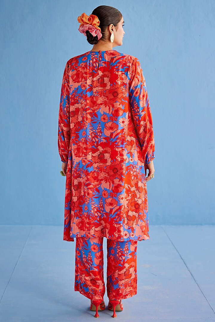 Red Cotton Silk Printed Kurta Set by Esha Arora at Pernia's Pop Up Shop