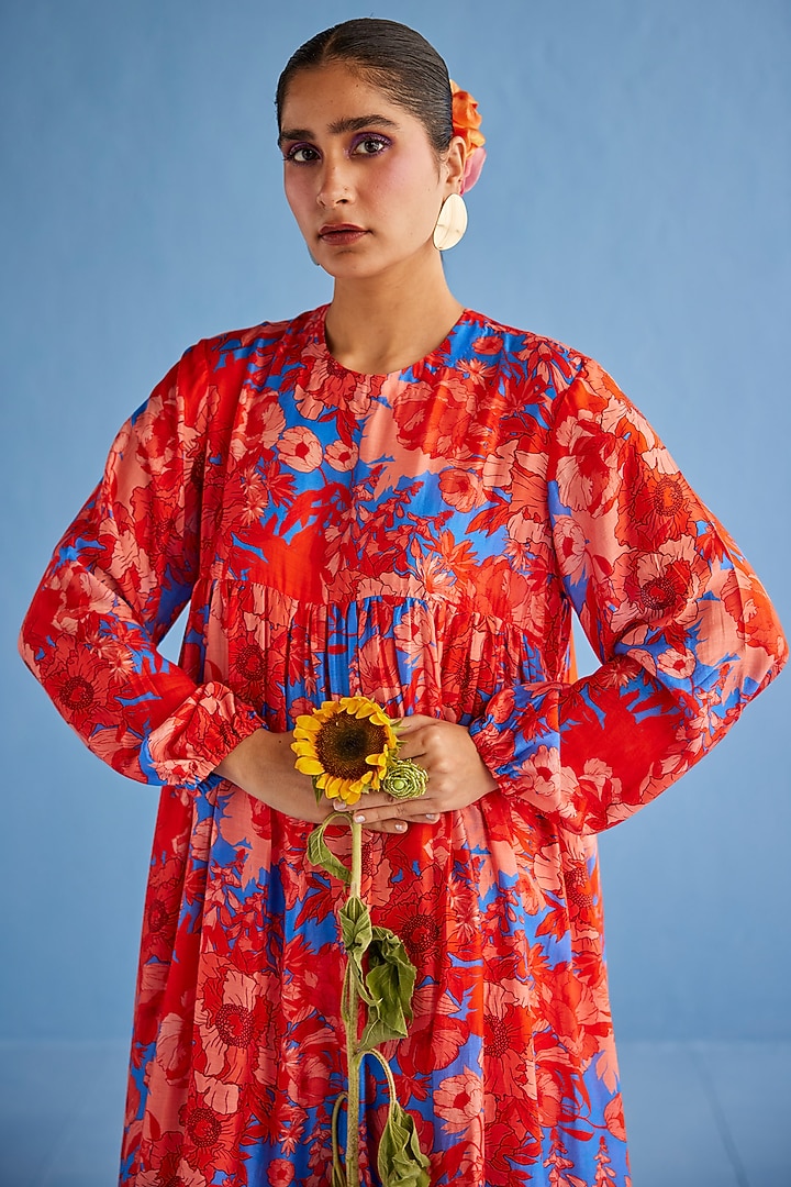 Red Cotton Silk Printed Kurta Set by Esha Arora at Pernia's Pop Up Shop