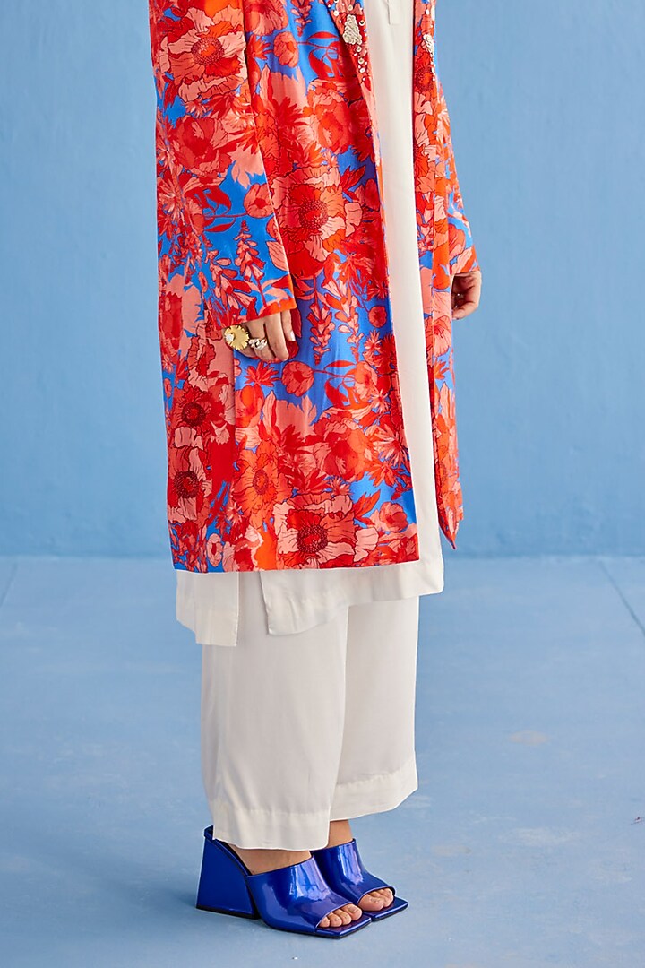 Red Silk Chanderi Printed Jacket Set by Esha Arora at Pernia's Pop Up Shop