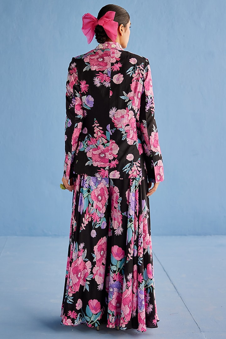 Black Silk Chanderi Printed Party Wear Sharara Set by Esha Arora at Pernia's Pop Up Shop