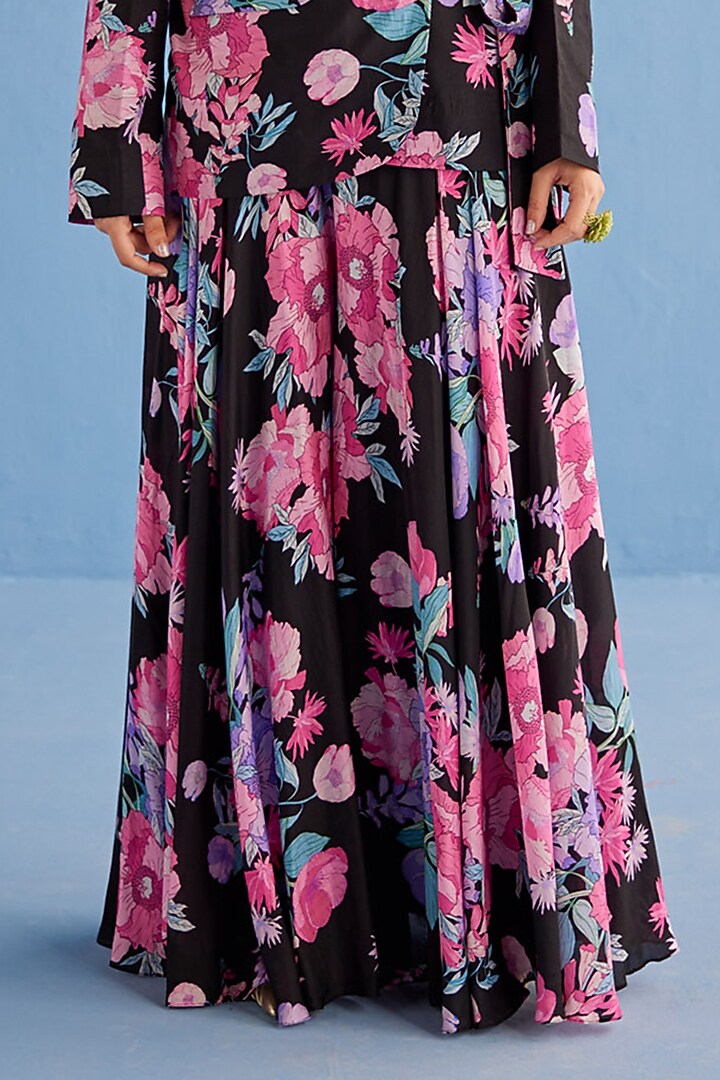 Black Silk Chanderi Printed Party Wear Sharara Set by Esha Arora at Pernia's Pop Up Shop
