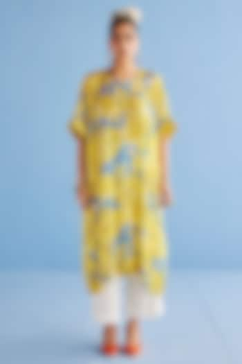 Yellow Cotton Silk Printed Kaftan Set by Esha Arora at Pernia's Pop Up Shop