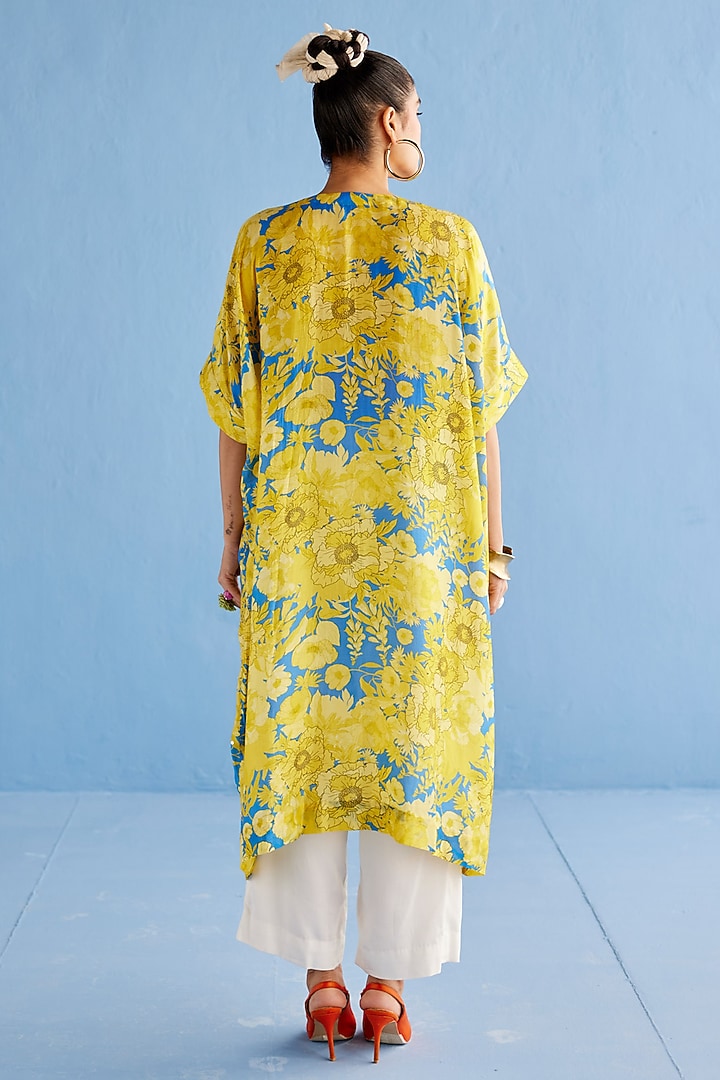 Yellow Cotton Silk Printed Kaftan Set by Esha Arora at Pernia's Pop Up Shop
