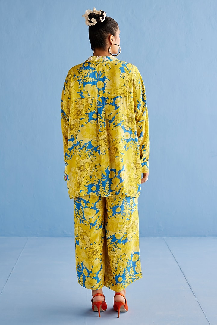 Yellow Cotton Silk Printed Co-Ord Set by Esha Arora at Pernia's Pop Up Shop