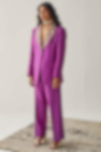 Purple Oversized Blazer Set by Esha Arora