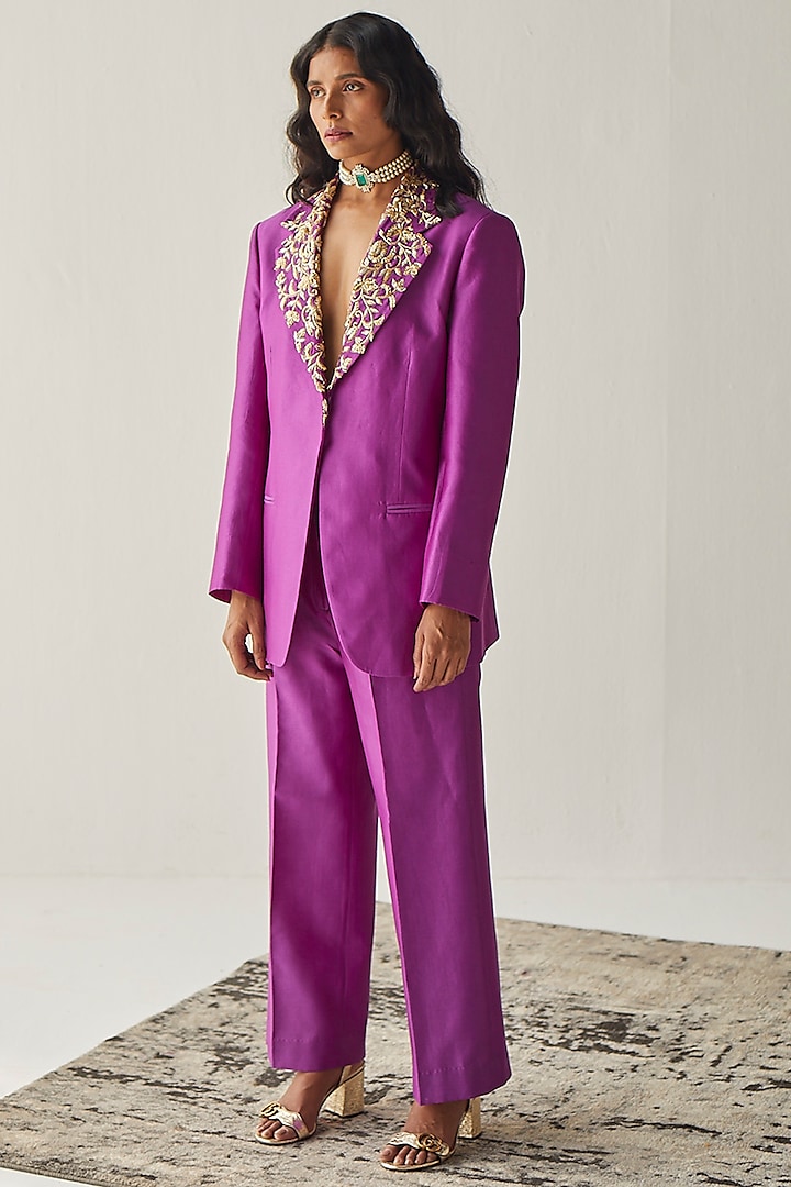 Purple Oversized Blazer Set by Esha Arora