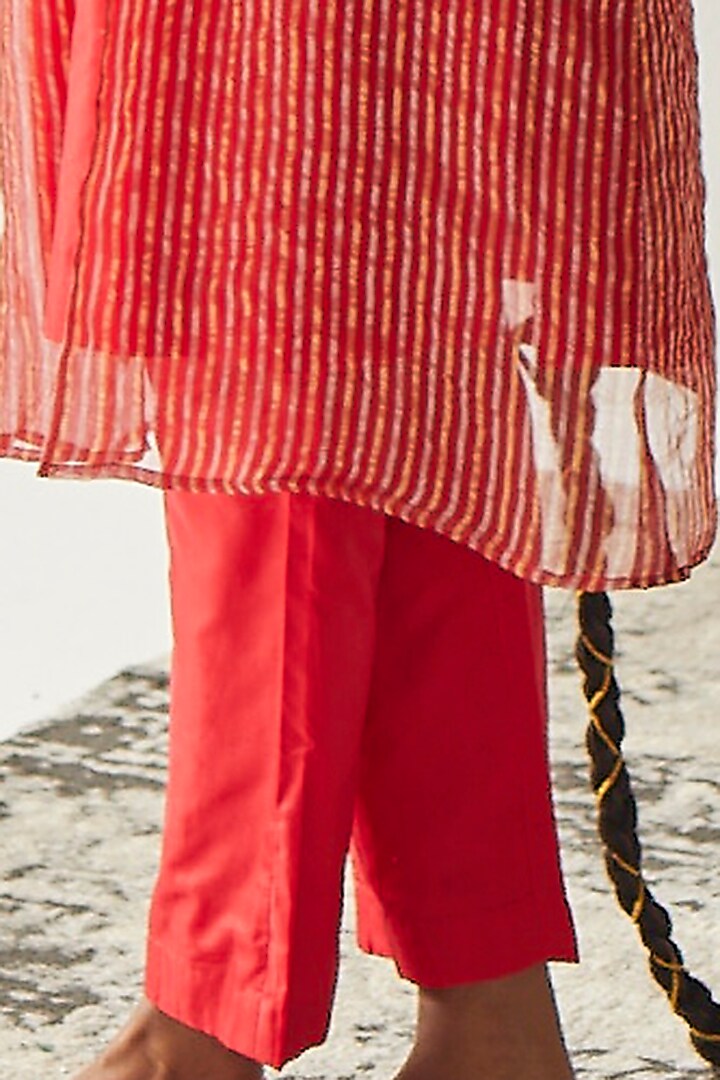 Red Silk Kurta Set With Jacket by Esha Arora at Pernia's Pop Up Shop