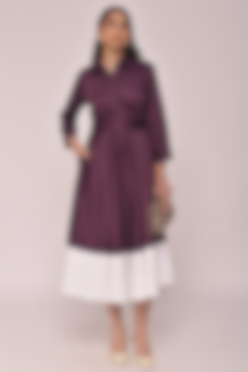 Purple & White Cotton Color Block Flared Midi Summer Dress by Escape by Aishwarya at Pernia's Pop Up Shop