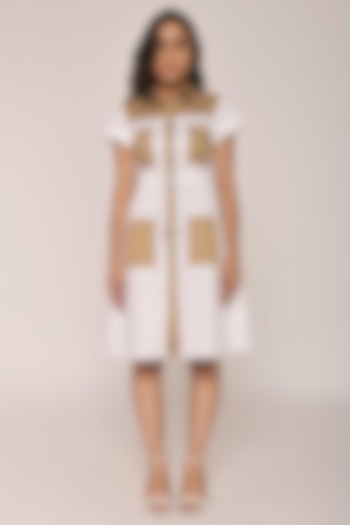 White & Beige Cotton Summer Dress by Escape by Aishwarya at Pernia's Pop Up Shop