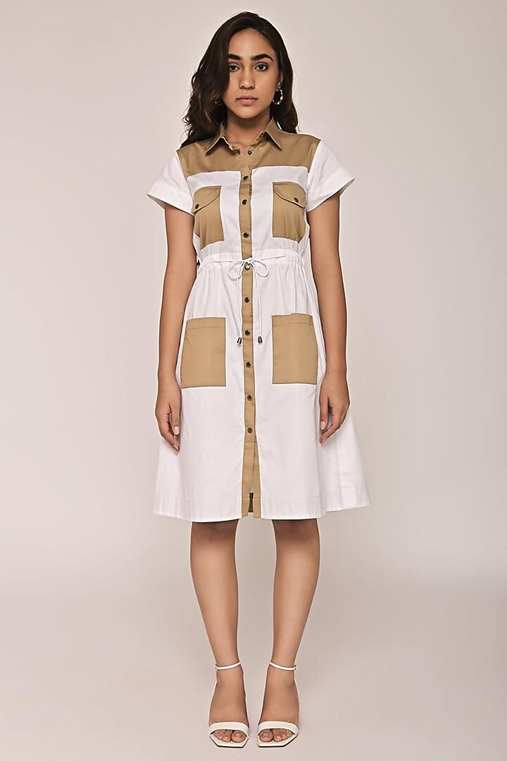 White & Beige Cotton Summer Dress by Escape by Aishwarya at Pernia's Pop Up Shop