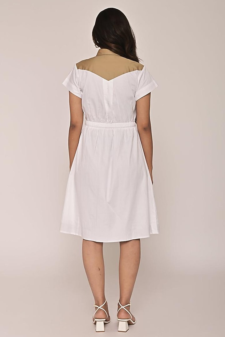 White & Beige Cotton Summer Dress by Escape by Aishwarya at Pernia's Pop Up Shop