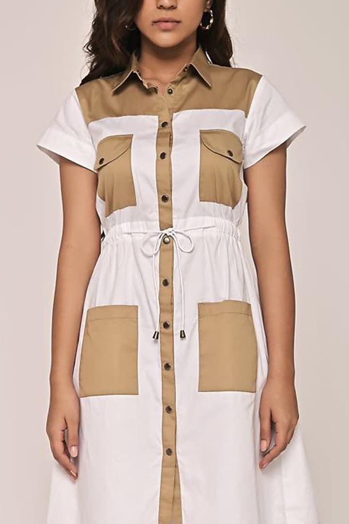 White & Beige Cotton Summer Dress by Escape by Aishwarya at Pernia's Pop Up Shop