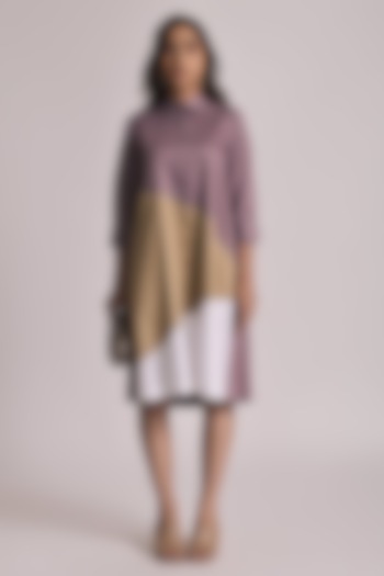 Light Purple Cotton Color Block A-Line Summer Shirt Dress by Escape by Aishwarya at Pernia's Pop Up Shop