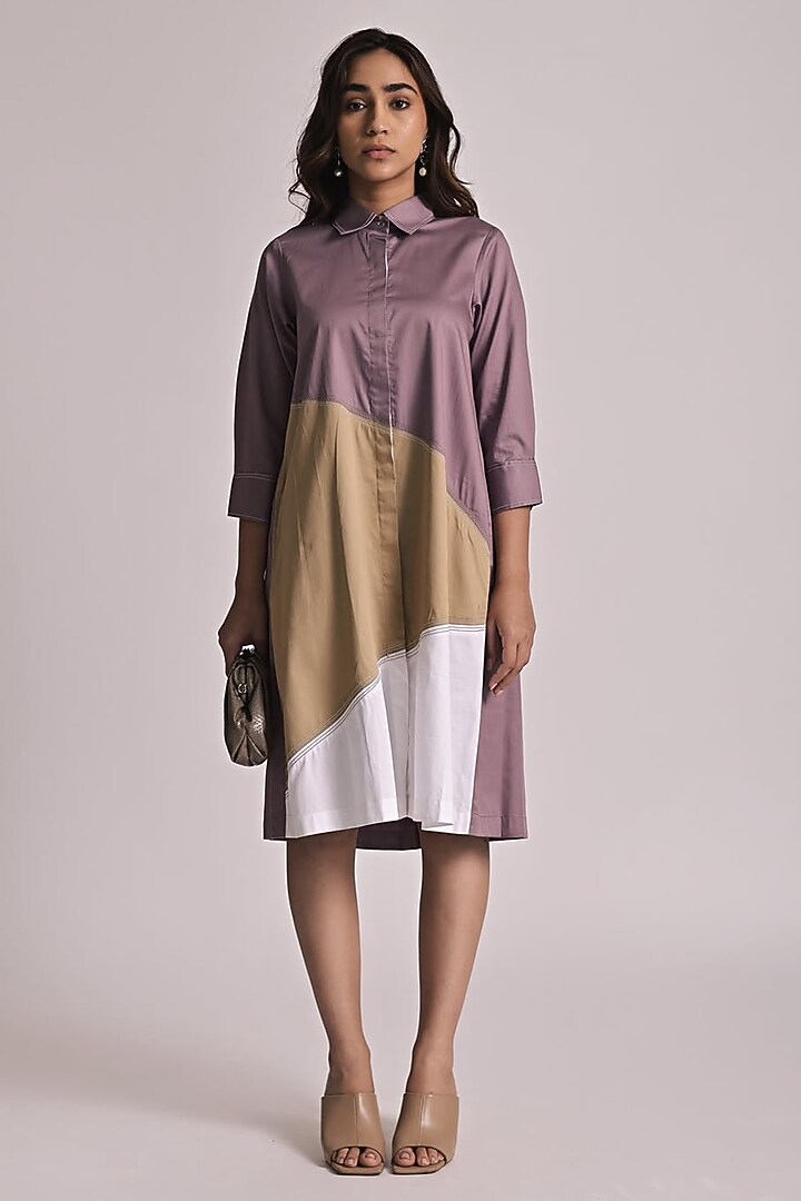 Light Purple Cotton Color Block A-Line Summer Shirt Dress by Escape by Aishwarya at Pernia's Pop Up Shop