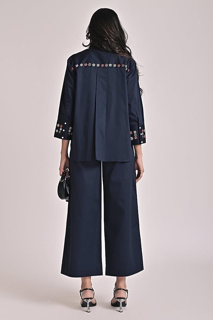 Navy Blue Cotton Embroidered Co-Ord Set by Escape by Aishwarya at Pernia's Pop Up Shop