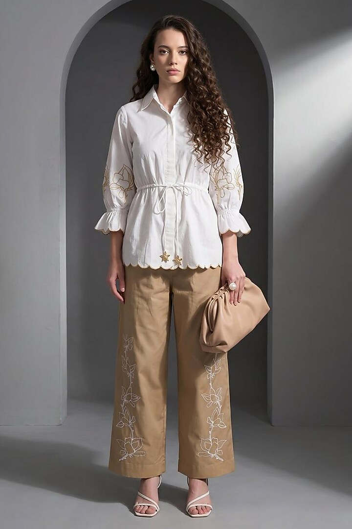 White & Beige Cotton Co-ord Set by Escape by Aishwarya at Pernia's Pop Up Shop