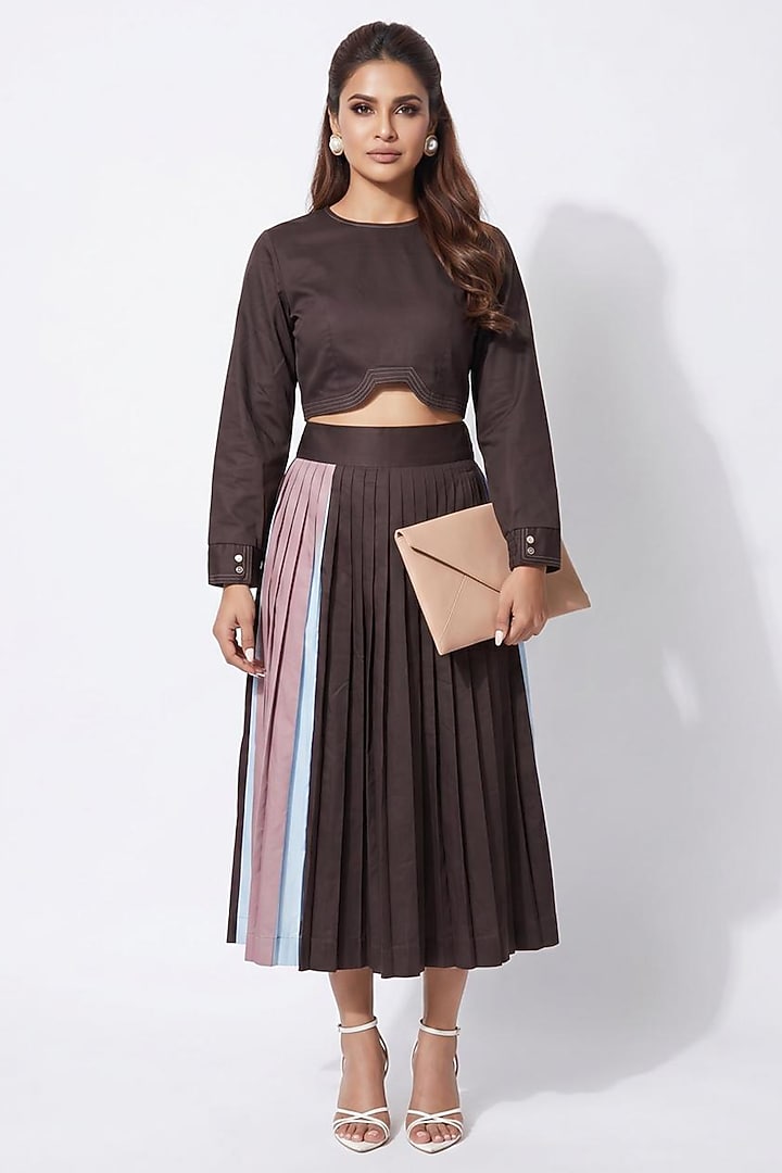 Coffee-Colored Cotton Skirt Set by Escape by Aishwarya at Pernia's Pop Up Shop