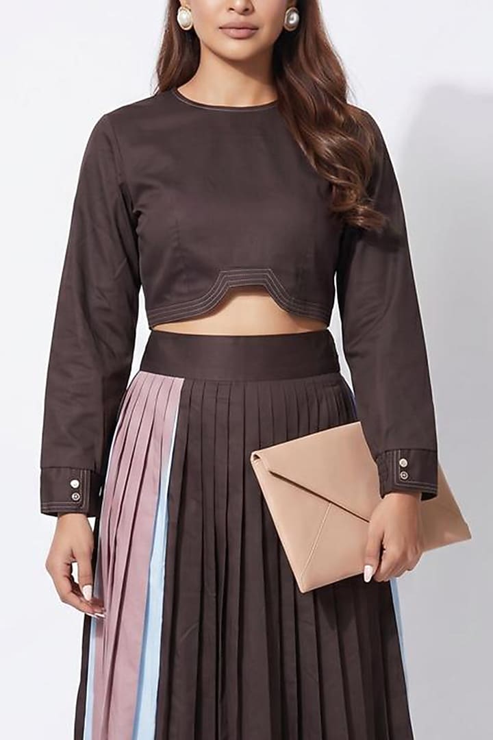 Coffee-Colored Cotton Skirt Set by Escape by Aishwarya at Pernia's Pop Up Shop