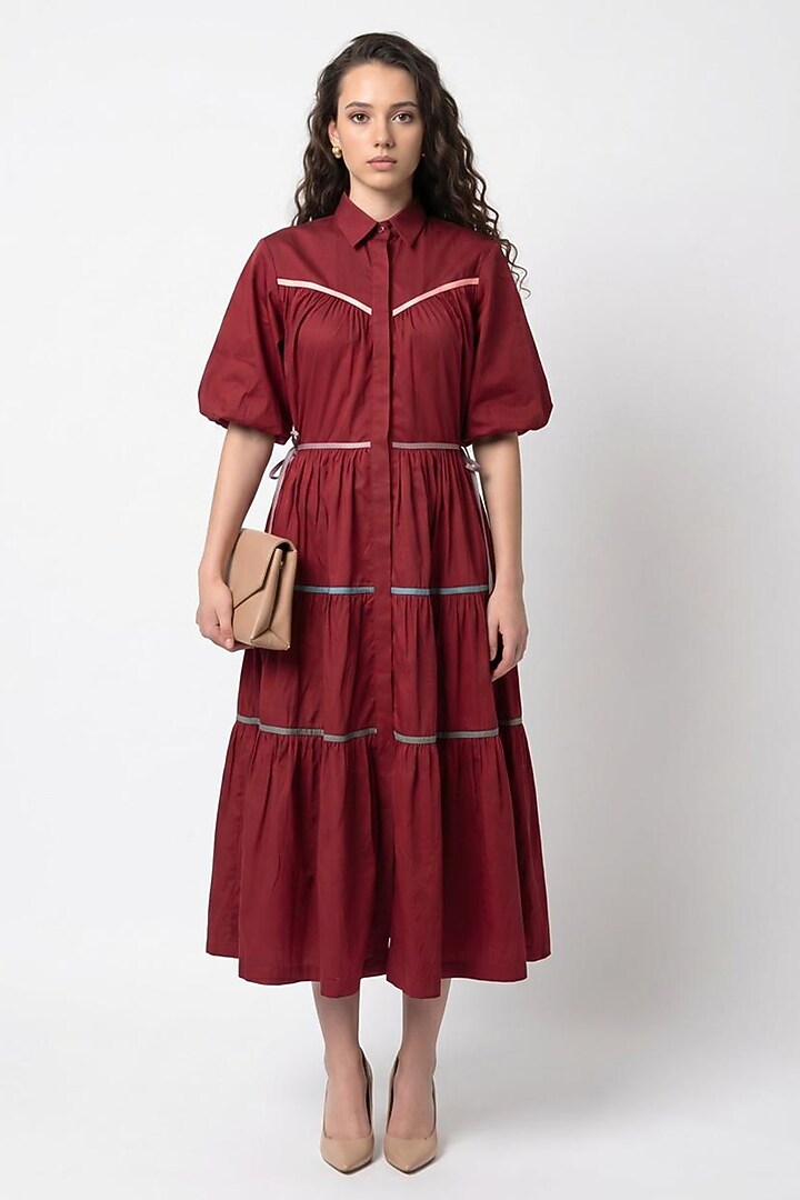 Maroon Cotton Midi Summer Dress by Escape by Aishwarya at Pernia's Pop Up Shop