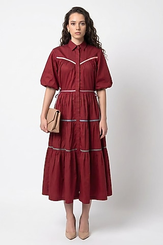 Maroon Cotton Midi Dress by Escape by Aishwarya