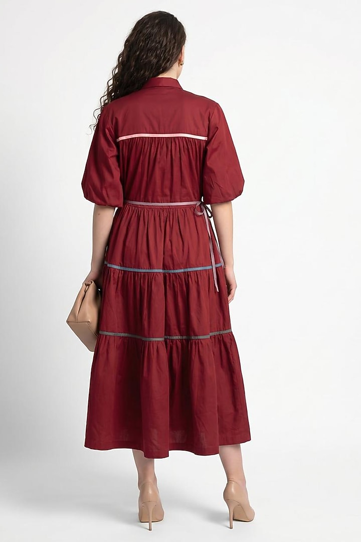 Maroon Cotton Midi Summer Dress by Escape by Aishwarya at Pernia's Pop Up Shop