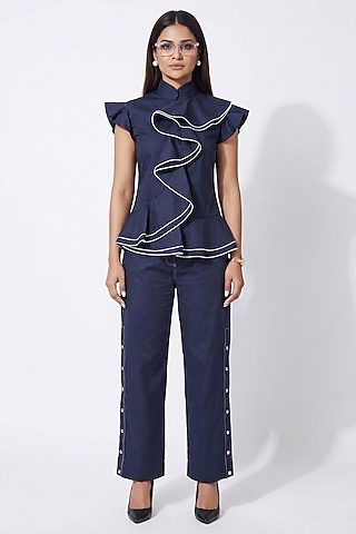 Navy Blue Cotton Co-Ord Set by Escape by Aishwarya