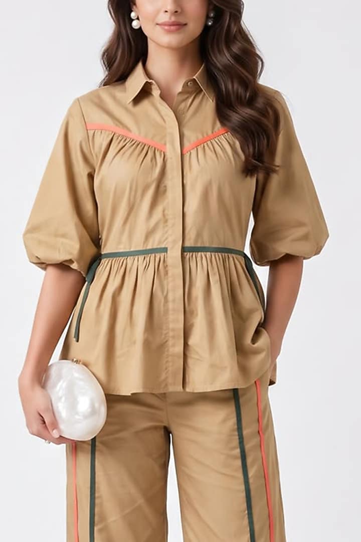 Beige Cotton Co-Ord Set by Escape by Aishwarya at Pernia's Pop Up Shop