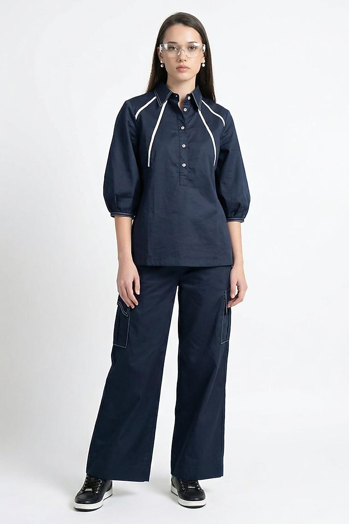 Navy Blue Cotton Co-Ord Set by Escape by Aishwarya at Pernia's Pop Up Shop
