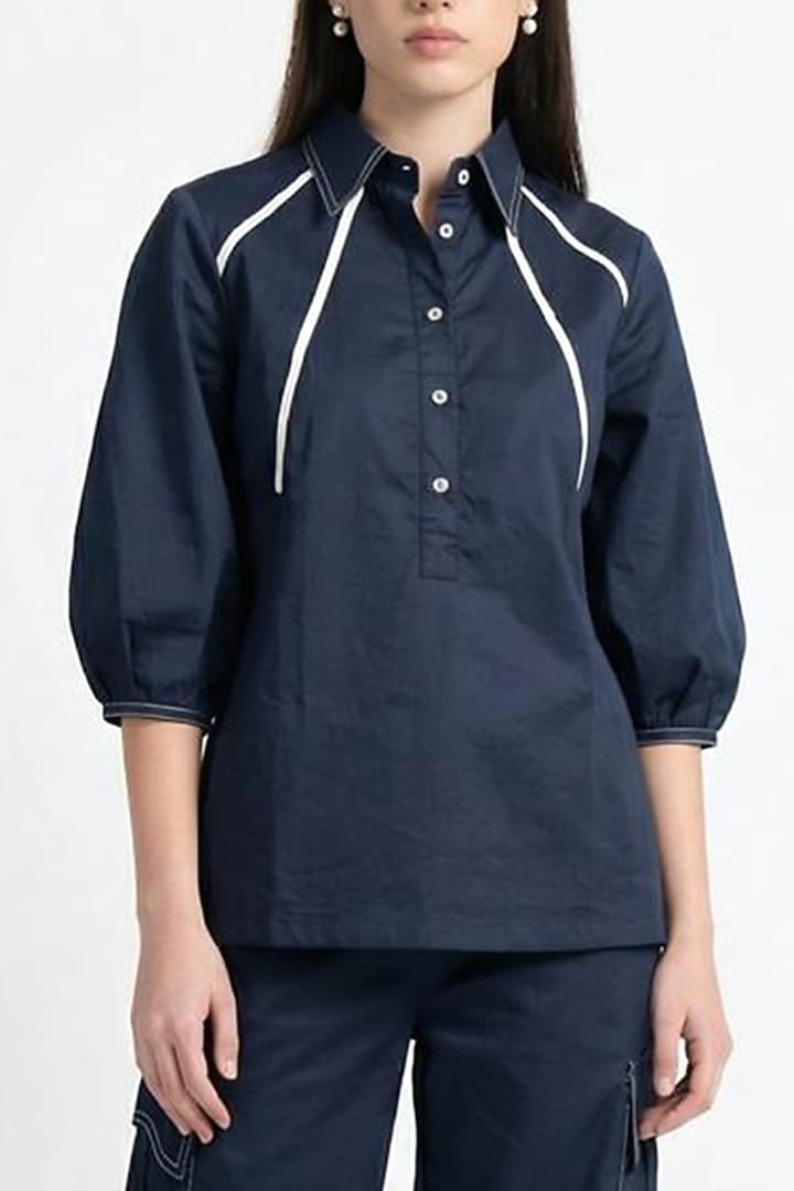 Navy Blue Cotton Co-Ord Set by Escape by Aishwarya at Pernia's Pop Up Shop
