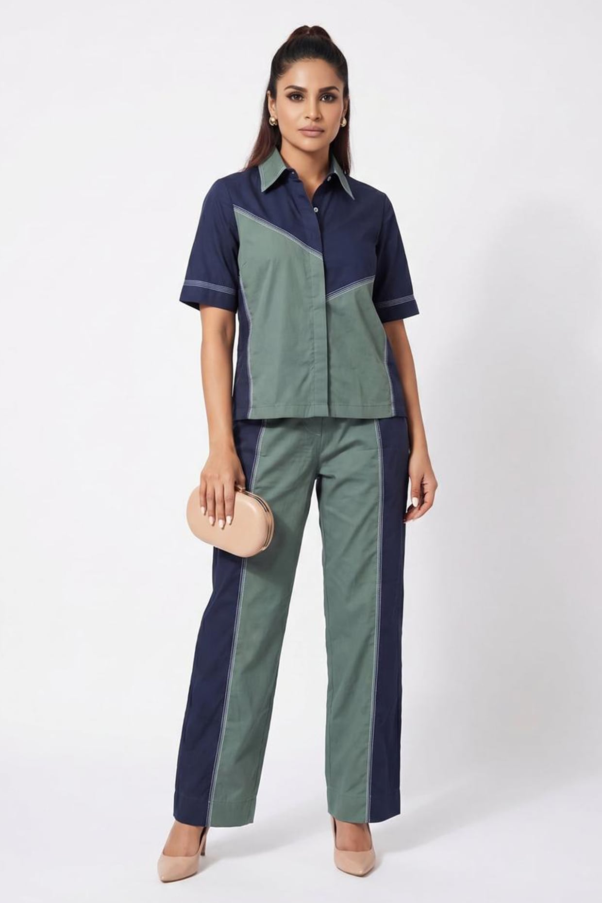 Escape by Aishwarya Navy Blue & Military Green Cotton Co-Ord Set