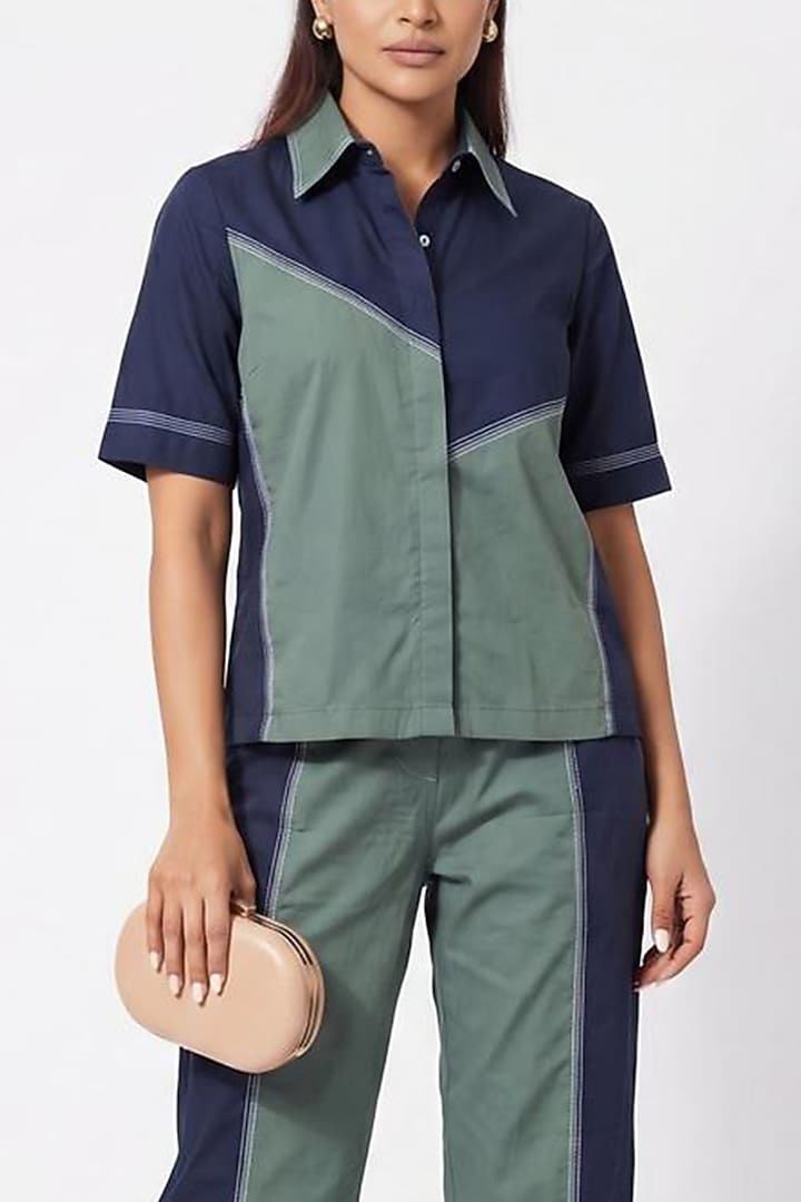 Navy Blue & Military Green Cotton Co-Ord Set by Escape by Aishwarya at Pernia's Pop Up Shop