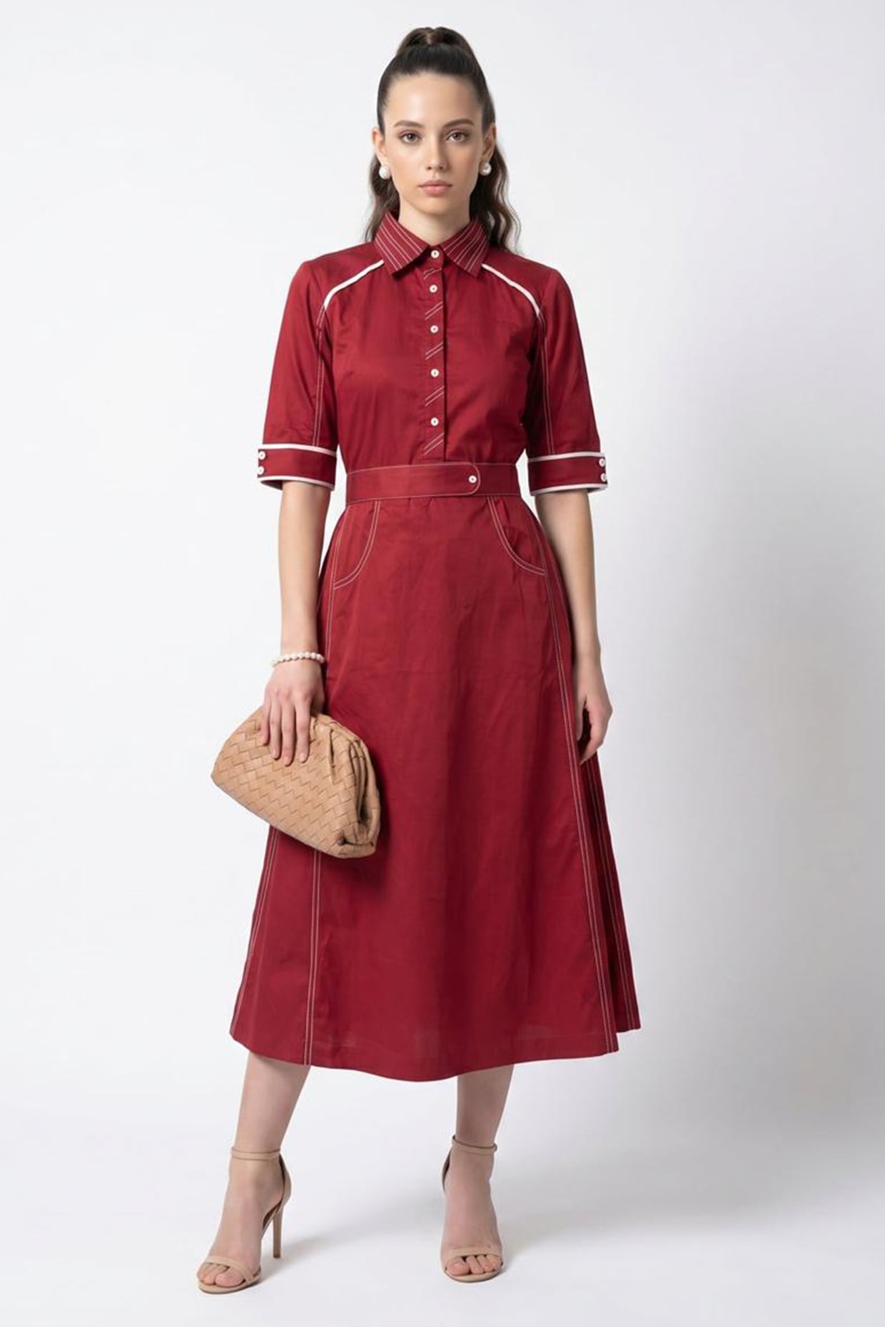 Escape by Aishwarya Maroon Cotton Midi Dress