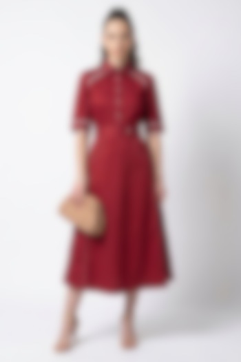 Maroon Cotton Midi Summer Dress by Escape by Aishwarya at Pernia's Pop Up Shop