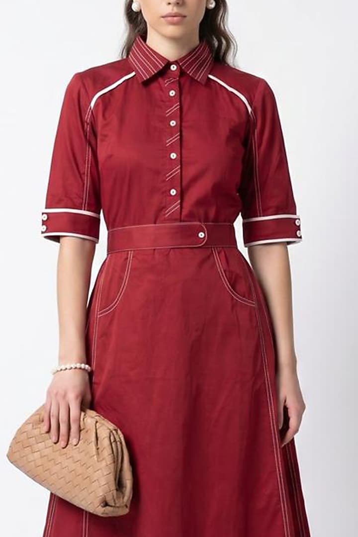 Maroon Cotton Midi Summer Dress by Escape by Aishwarya at Pernia's Pop Up Shop