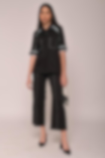 Black Cotton Contrast Piped Co-ord Set by Escape by Aishwarya at Pernia's Pop Up Shop