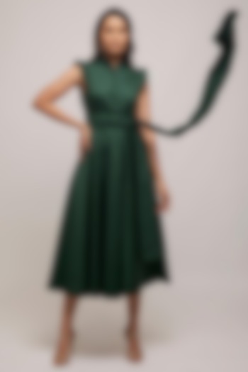 Green Cotton Pleated Circular Jumpsuit by Escape by Aishwarya at Pernia's Pop Up Shop