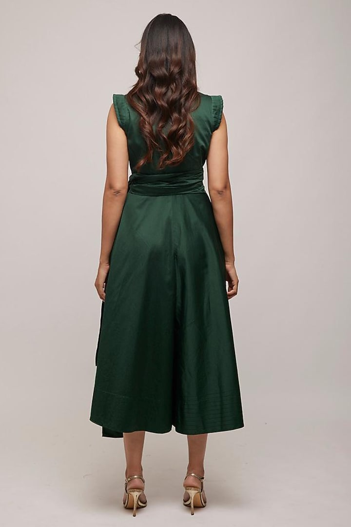 Green Cotton Pleated Circular Jumpsuit by Escape by Aishwarya at Pernia's Pop Up Shop