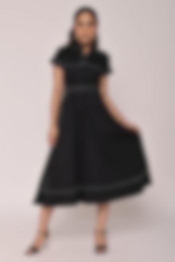 Black Cotton Kantha Panelled Trench-Style Jumpsuit by Escape by Aishwarya at Pernia's Pop Up Shop