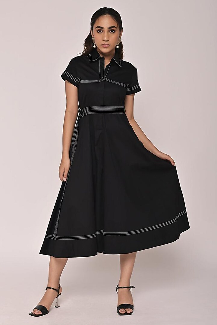 Black Cotton Kantha Panelled Trench-Style Jumpsuit by Escape by Aishwarya at Pernia's Pop Up Shop