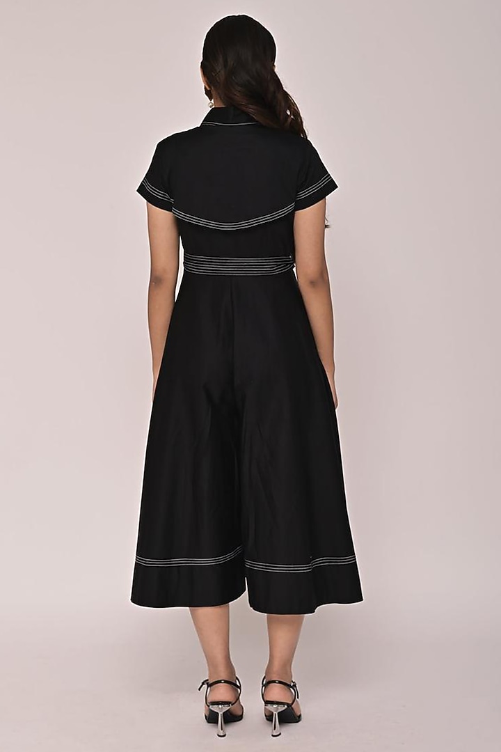 Black Cotton Kantha Panelled Trench-Style Jumpsuit by Escape by Aishwarya at Pernia's Pop Up Shop