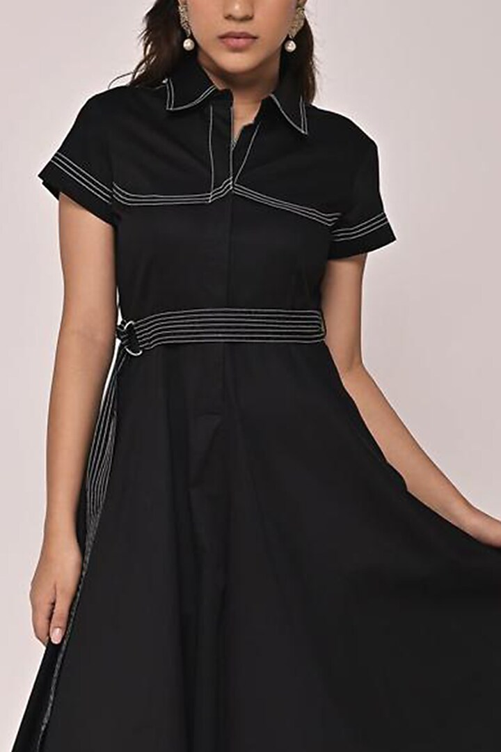 Black Cotton Kantha Panelled Trench-Style Jumpsuit by Escape by Aishwarya at Pernia's Pop Up Shop