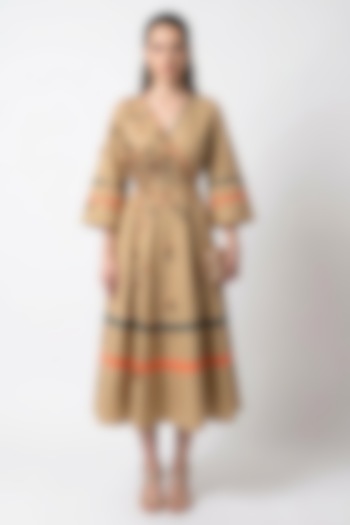 Beige Cotton Midi Summer Dress by Escape by Aishwarya at Pernia's Pop Up Shop