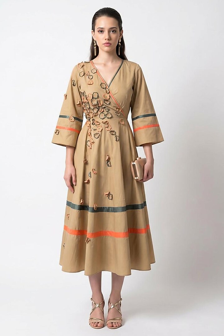 Beige Cotton Midi Summer Dress by Escape by Aishwarya at Pernia's Pop Up Shop