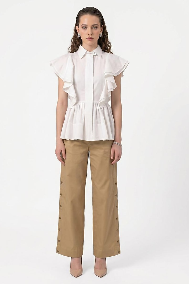 White & Beige Cotton Co-Ord Set by Escape by Aishwarya at Pernia's Pop Up Shop