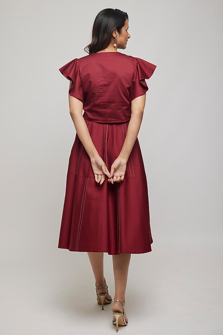 Maroon Cotton Layered Skirt Set by Escape by Aishwarya at Pernia's Pop Up Shop