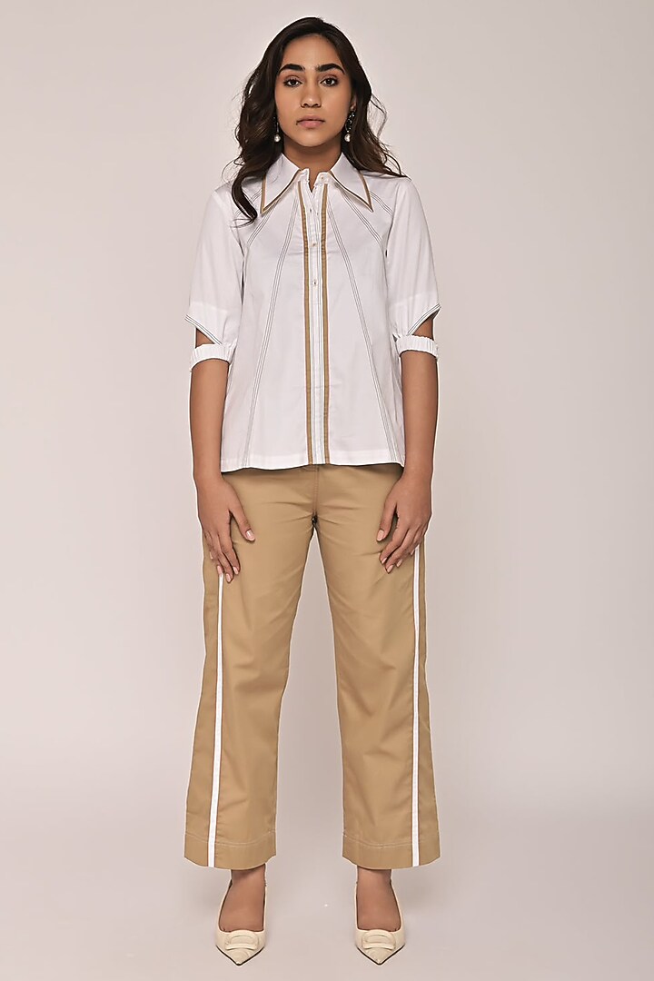 White & Beige Cotton Embroidered Co-Ord Set by Escape by Aishwarya at Pernia's Pop Up Shop