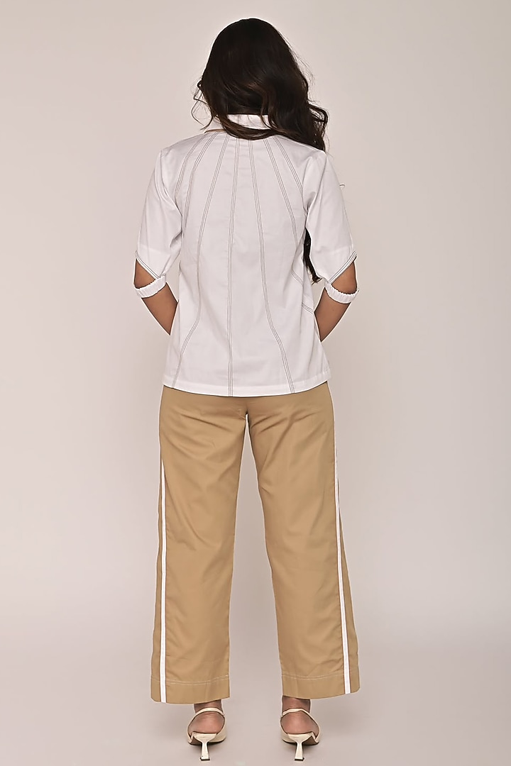 White & Beige Cotton Embroidered Co-Ord Set by Escape by Aishwarya at Pernia's Pop Up Shop