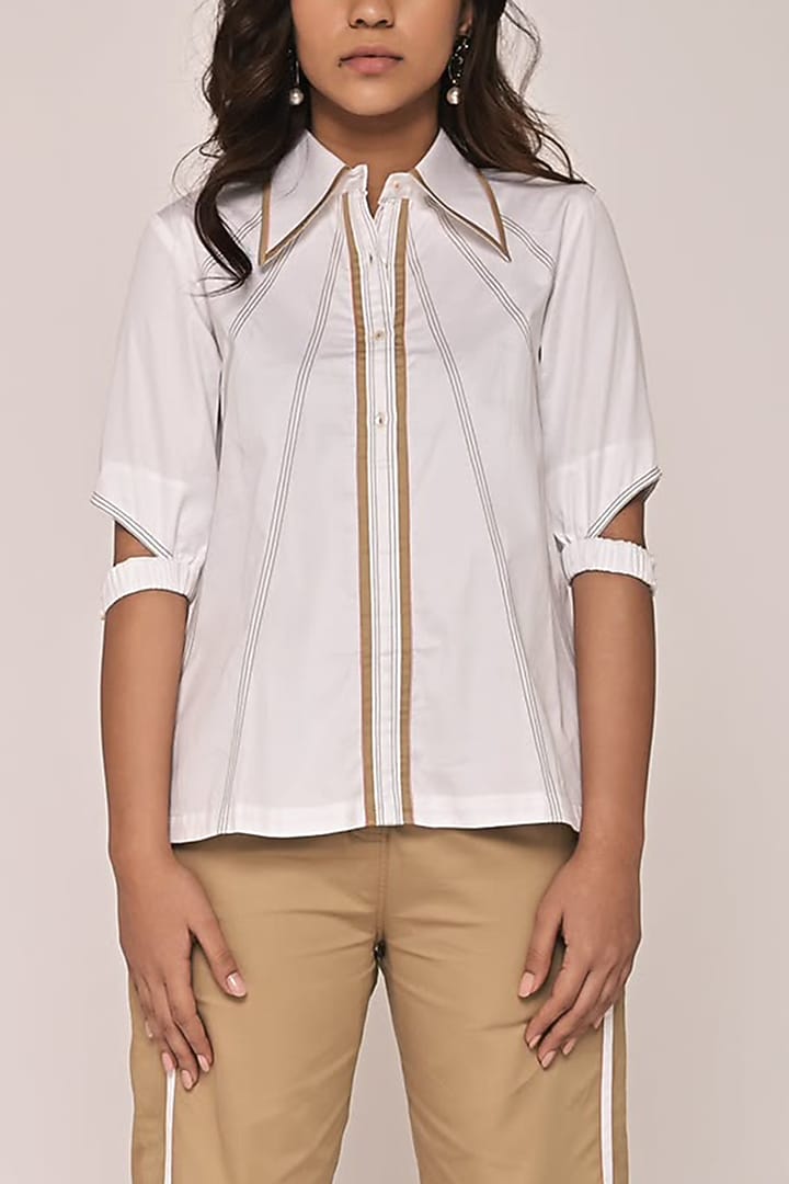 White & Beige Cotton Embroidered Co-Ord Set by Escape by Aishwarya at Pernia's Pop Up Shop