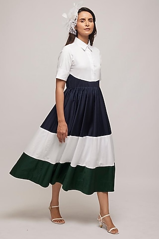 Multi-Colored Cotton Color-Blocked Dress by Escape by Aishwarya