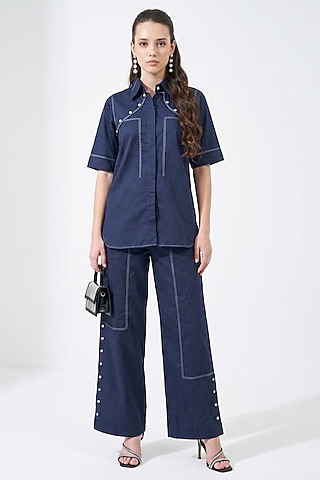 Navy Blue Cotton Co-Ord Set by Escape by Aishwarya